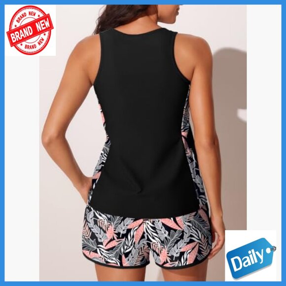 Tankini Swimsuit Set with Pockets Tummy Control Size 16 Polyester Blend - Picture 2 of 7